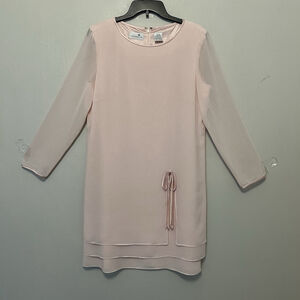 Liz Claiborne‎ Vintage Chiffon Overlay Shift Dress Sheer Long Sleeves Pastel 10P